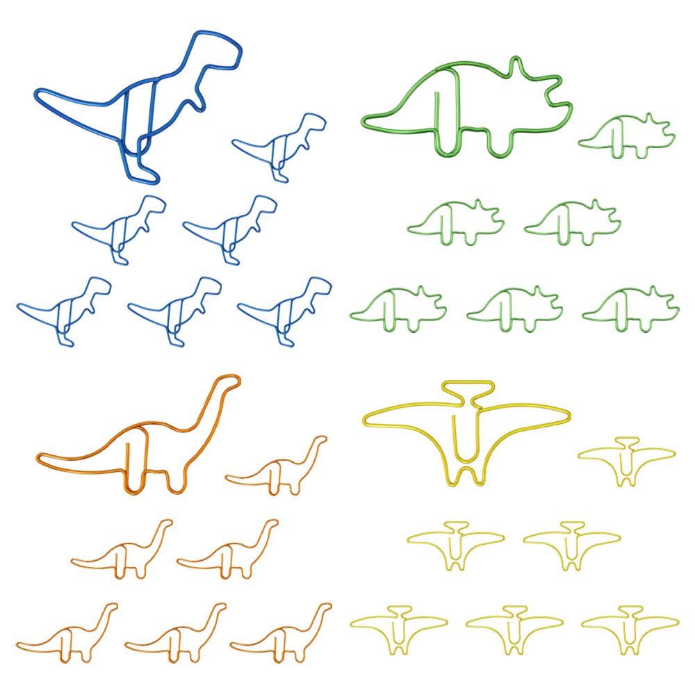 OWLFAVO 28pcs Jumbo Dinosaur Shape Paper Clips with Clear Box, Assorted Colors, Funny Dino Cute Paperclips Bookmarks Planner Clips for Fun Office