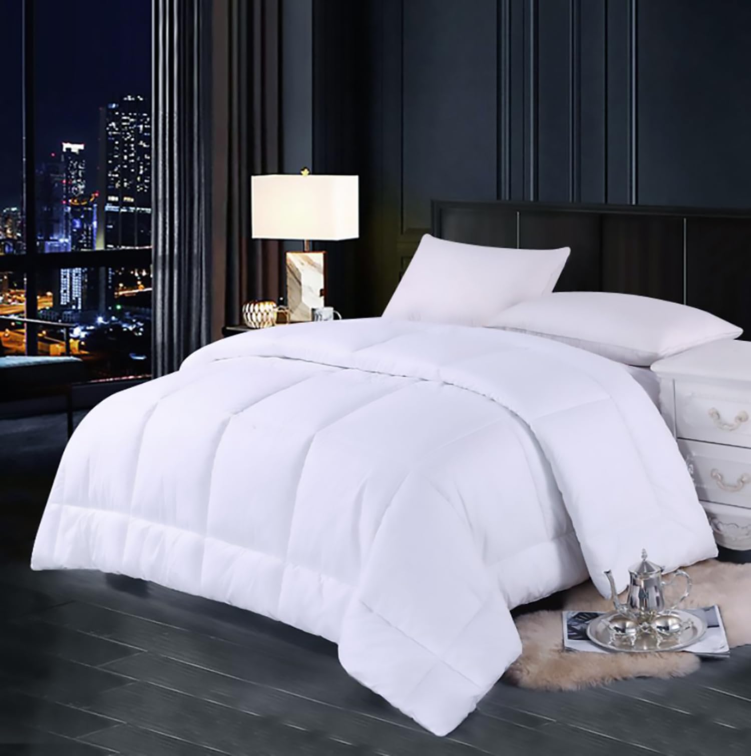MASMAS Edredon Cama Invierno, Relleno Nordico Cama de 450 gr/m², Edredón Nórdico de Fibra Extrasuave Antiácaros y Antibacterias, Color Blanco (220X220CM)