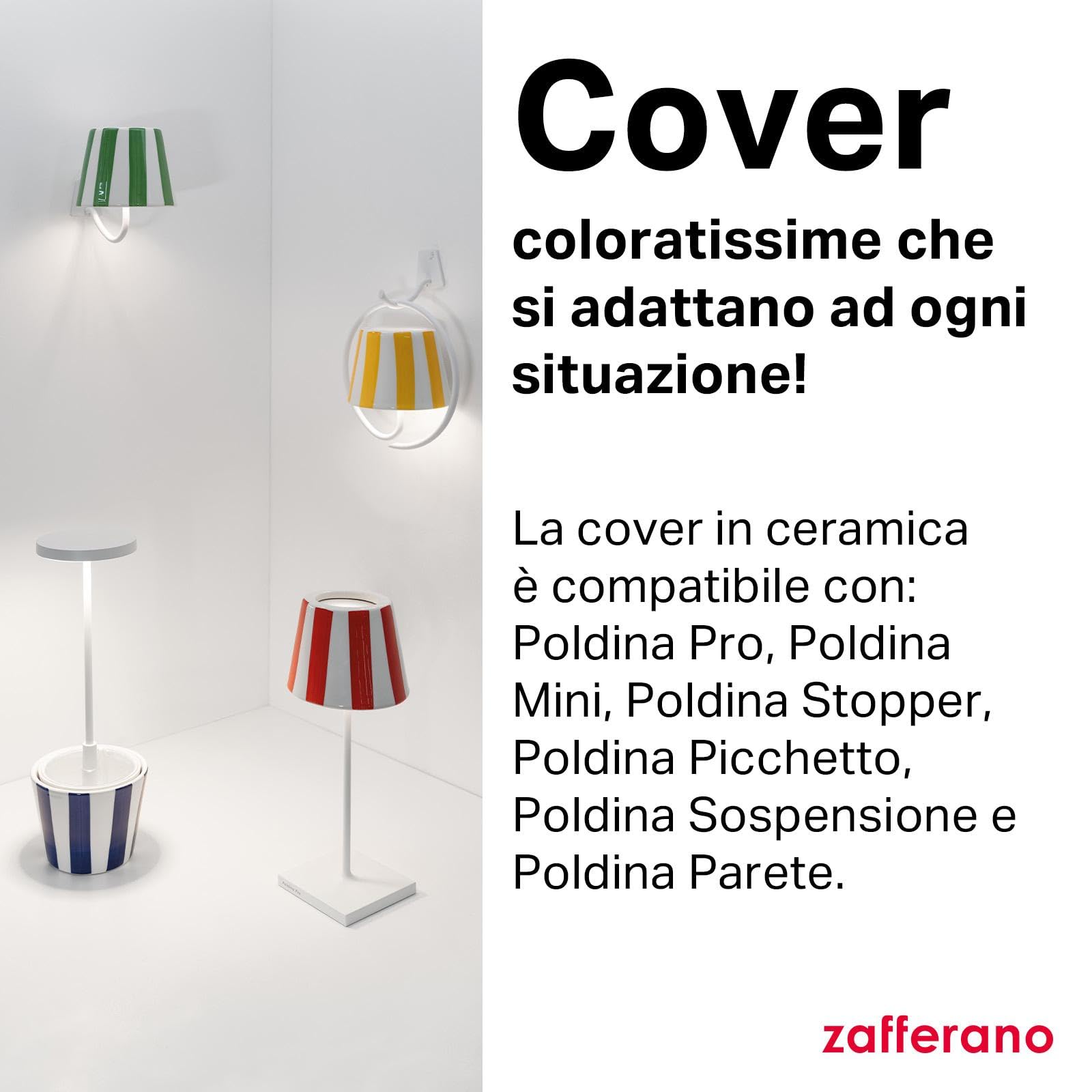 Zafferano, Poldina Cover, Cover in Ceramica Decorata a Mano per Lampada da Tavolo, Paralume Compatibile con le Lampade Poldina, Made in Italy, Ø13 x 10 cm, Color Bianco - Pesci Azzurri