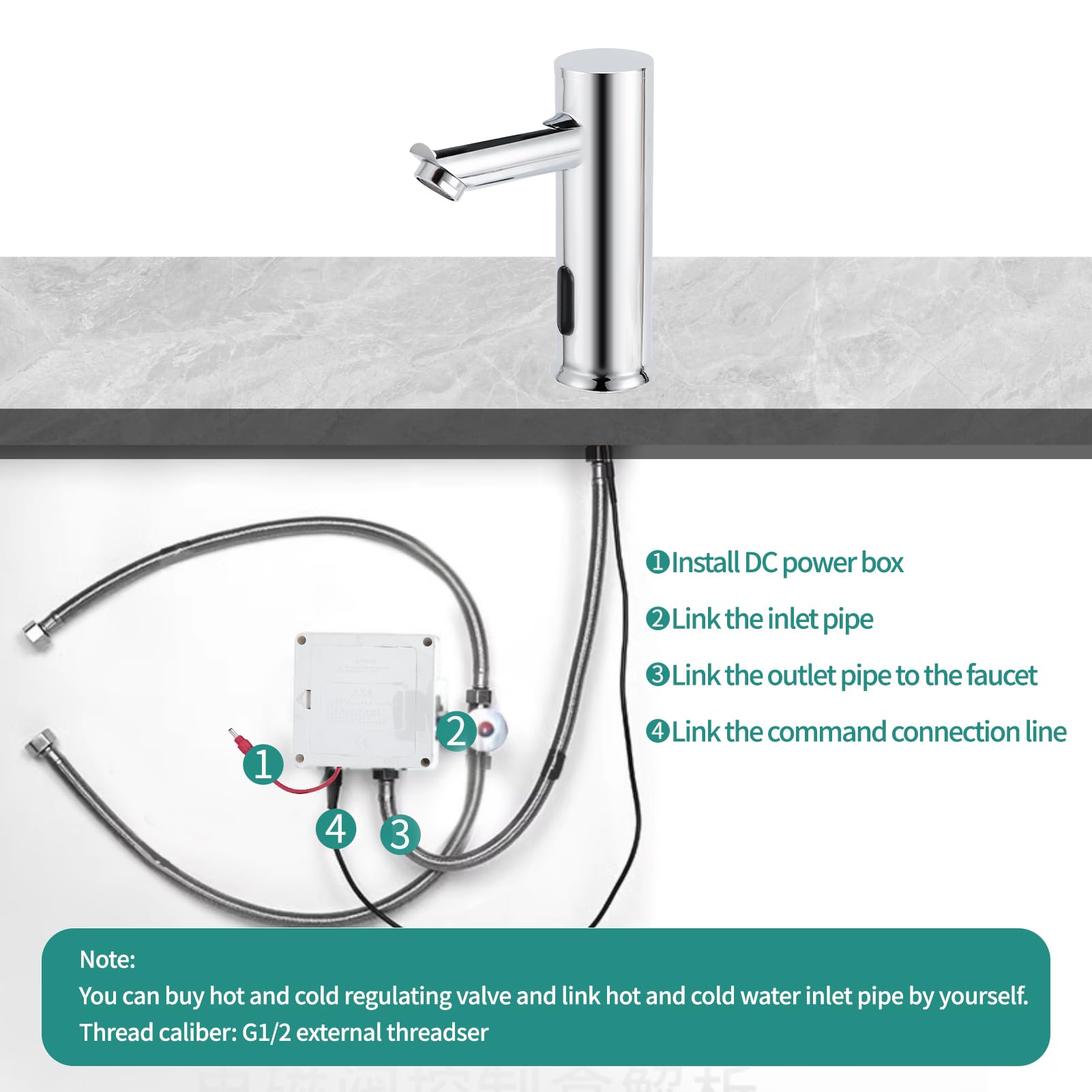 Gugxiom Touchless Bathroom Faucet, Grifo Automático con Sensor Grifo de Latón 1 Agujero, Grifo para Bathrooms Kitchens Toilets