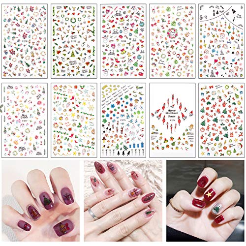 Madholly 1000+ Designs 3D Design Self Adhesive Christmas Nail Art Stickers Decals Tattoo Manicure Decoration for Fingernails Toenails Nail Tips