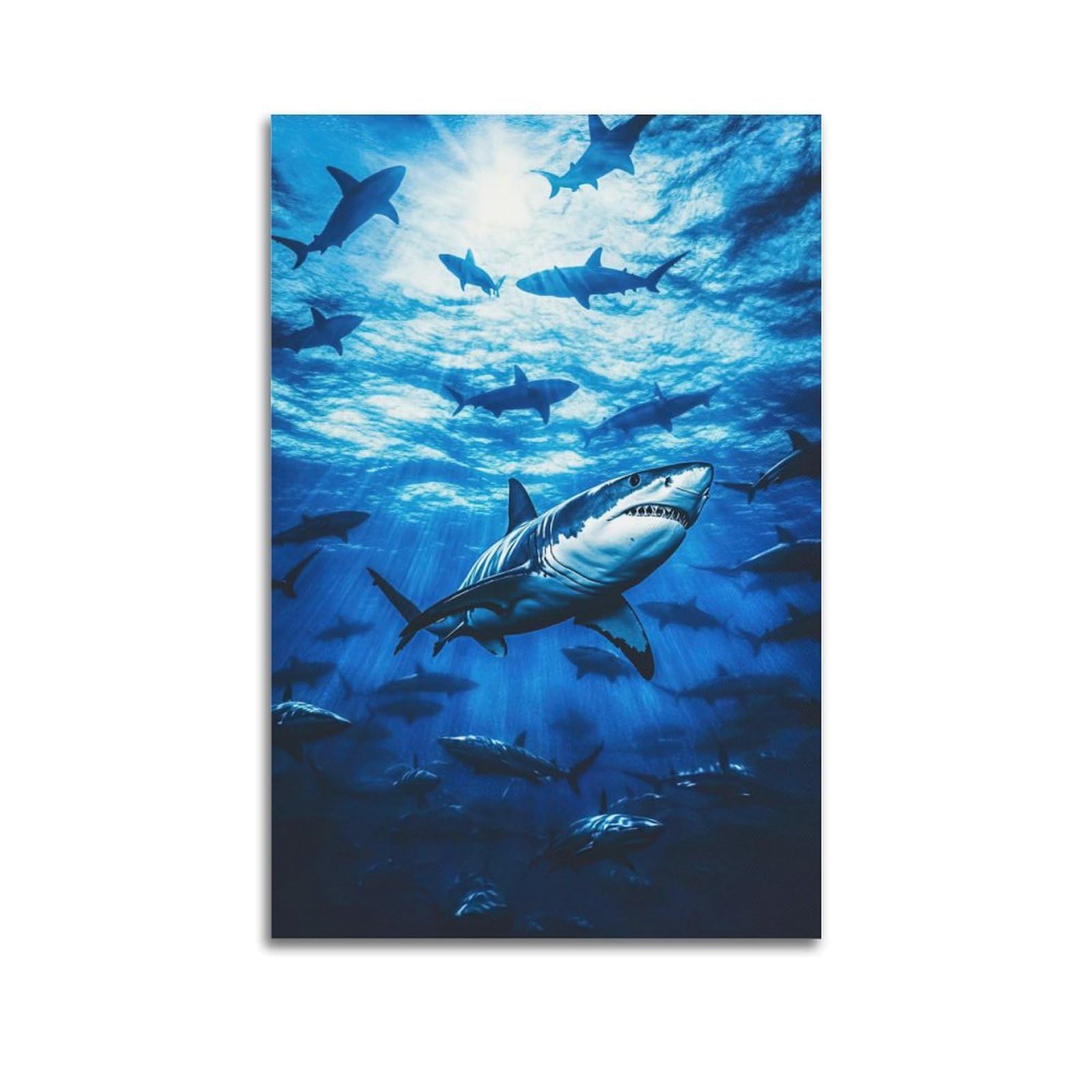 CXHJCA Animal Poster Fierce Sharks Poster Decorative Painting Canvas Wall Posters And Art Picture Print Modern Family Bedroom Decor Posters 24x36inch(60x90cm)