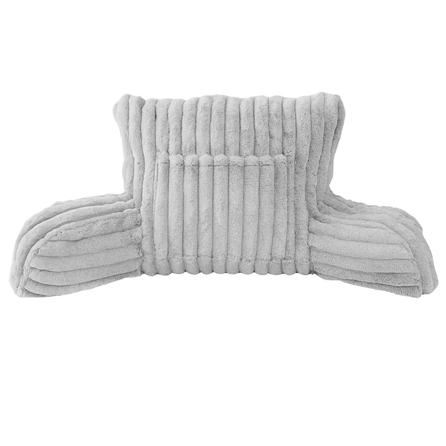 Brillars Reading Pillow For Adults with Arms - Faux Fur Ribbed Fleece Cuddle Cushion Pocket 38cm Cozy Lumbar Neck Support For Backrest | Sitting Up In Bed Sofas Chair (Grey)