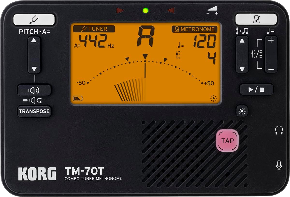 TM-70T Tuner and Metronome w/ Sound Out Mode, Transpose Mode, and Chromatic Mode - Black