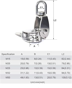 2PCS Lifting Single Pulley Stainless Steel Heavy Duty Single Wheel Swivel Lifting Rope Pulley Block M20
