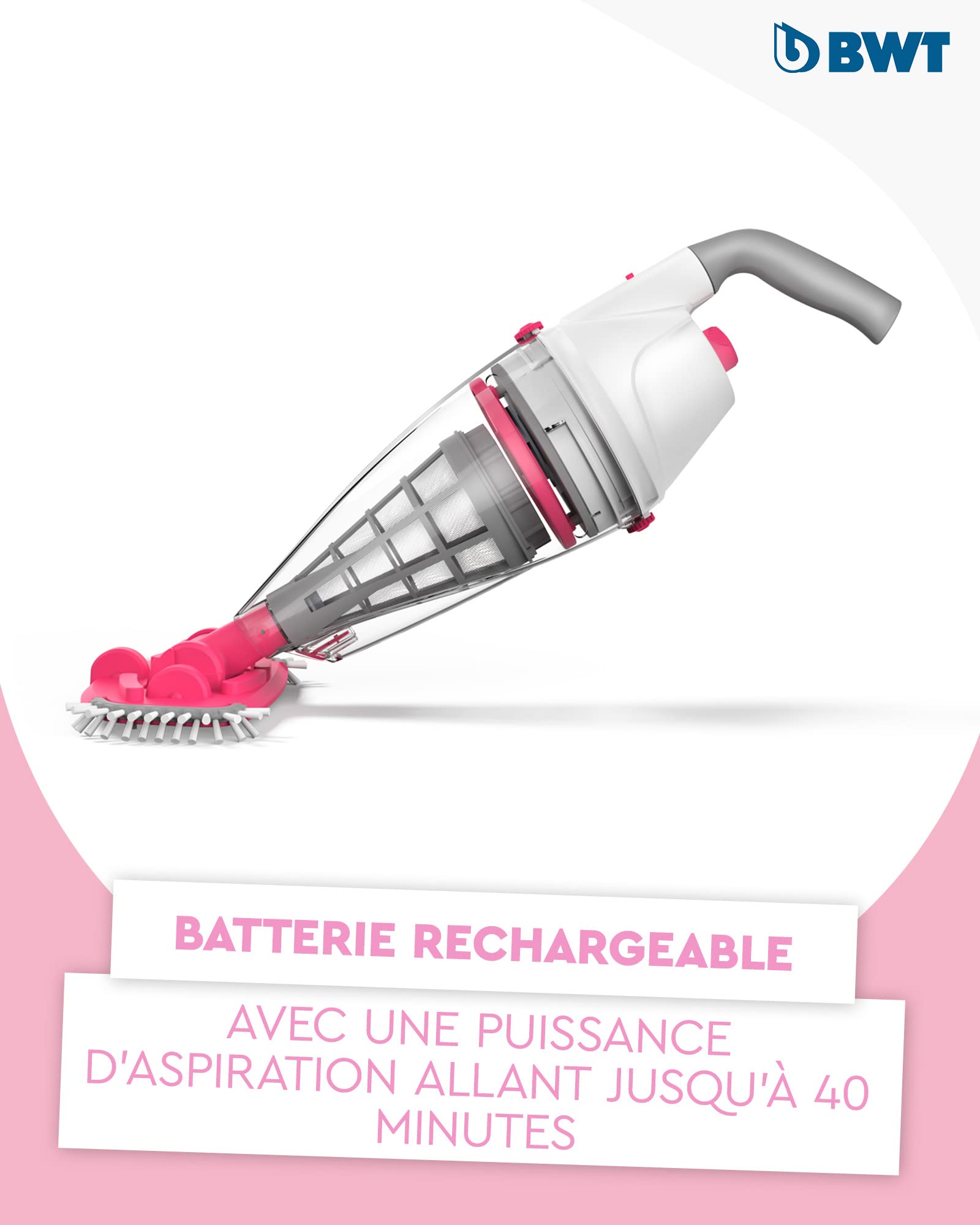 BWT Aspirateur de Piscine BC50 – aspirateur sans Fil à Batterie pour Nettoyage de Piscine, aspirateur de Fond avec Filtre, Alternative au Robot, kit d’Entretien