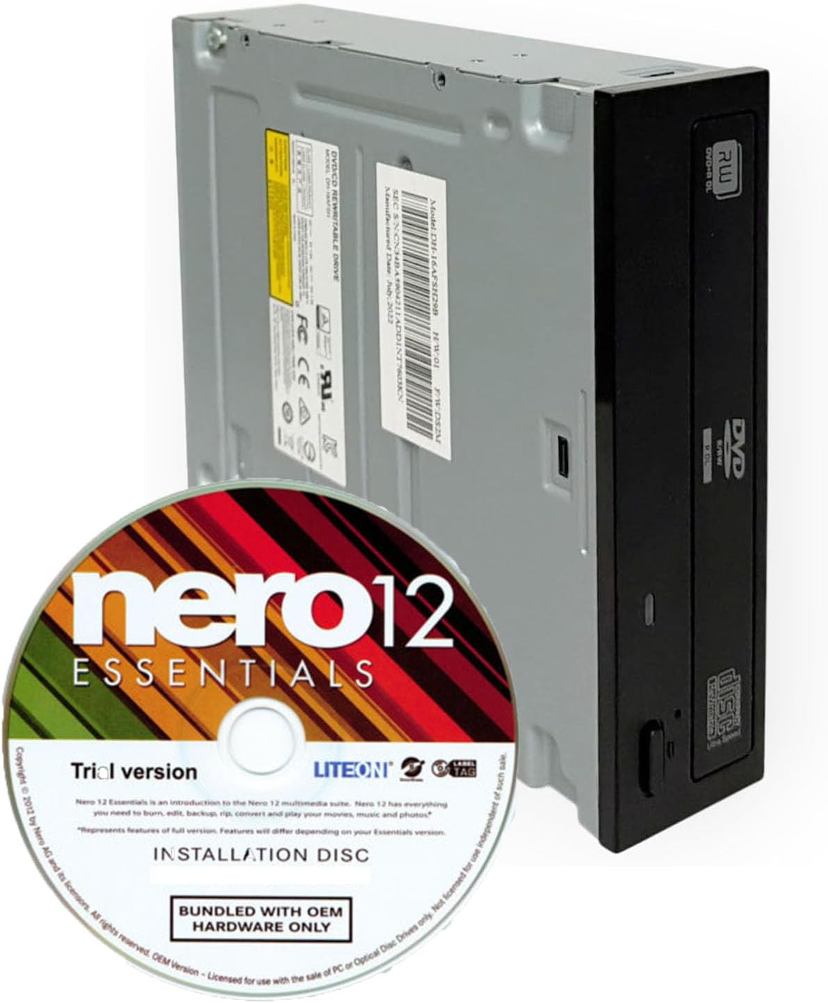 BestDuplicator Lite-On SATA DVD/CD Writer & Reader with Nero Multimedia Suite 12 Essentials, Internal CD/DVD Burner for Desktop Computers, Servers & Workstations