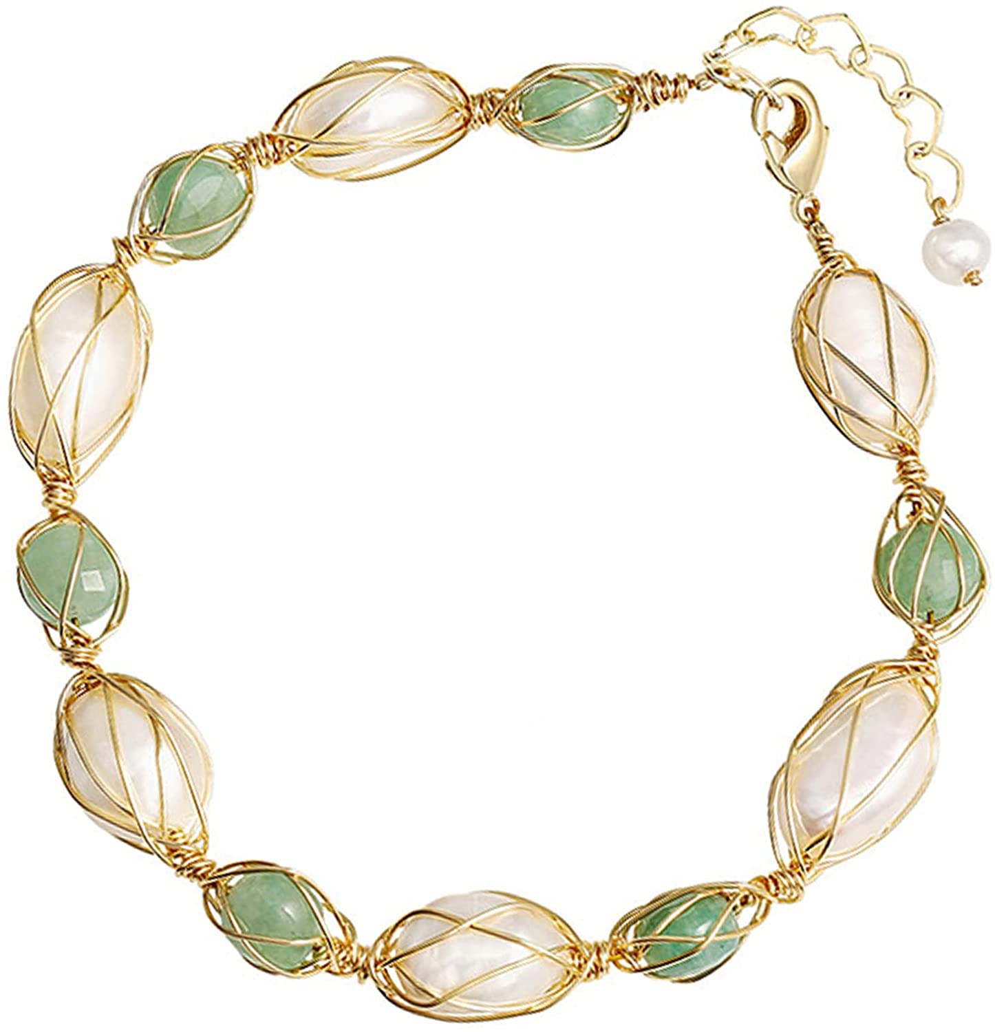 Cuerda de mano, cuentas de pulsera Pulsera de cuarzo de fresa natural Pulsera de perlas blancas de agua dulce Pulsera for mujer Pulsera de cristal de cuarzo de chakra Pulsera de piedra de nacimiento P