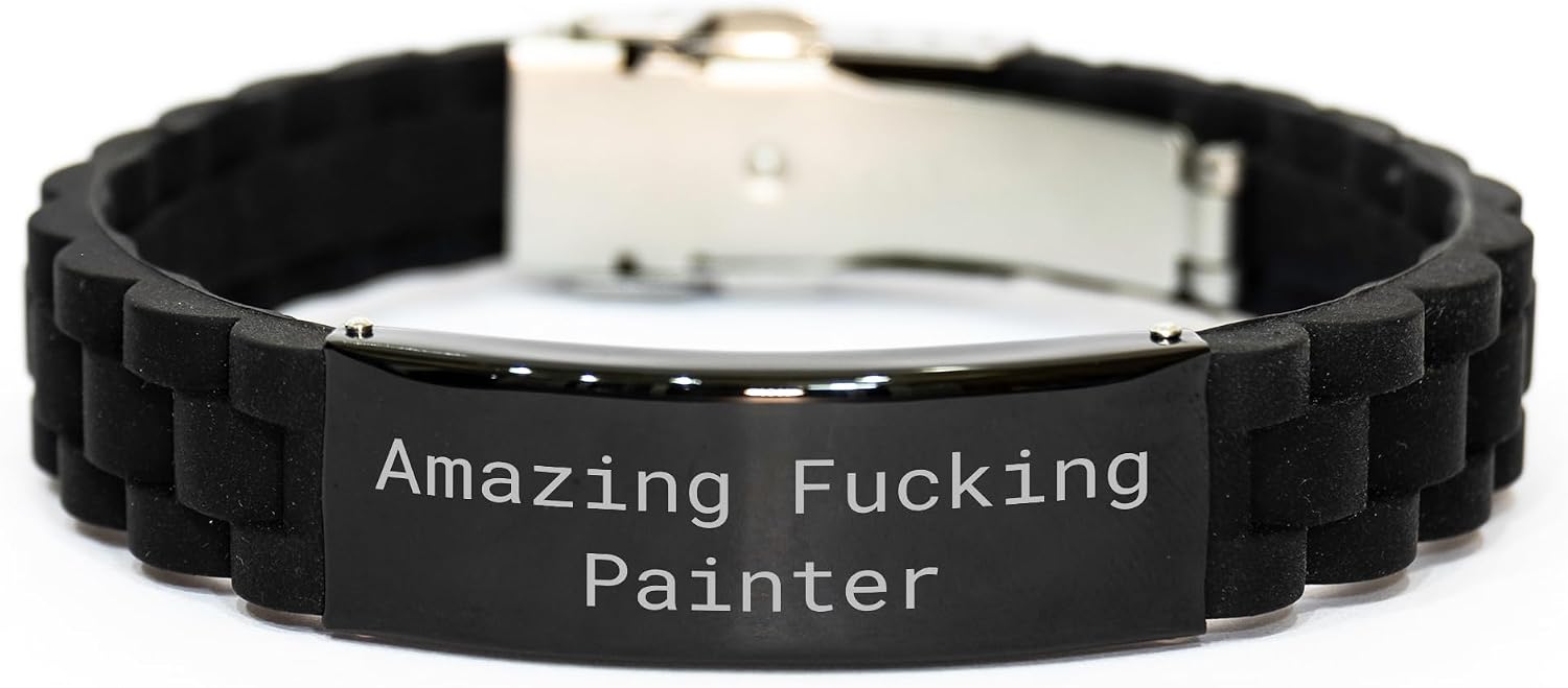 Inspirational Amazing Painter Quote Gifts: Funny Painter Accessories, Unique Glide lock Clasp Black Stainless Steel Silicone Adjustable Gift for Painter Lovers, Christmas Unique Gifts for Him/Her