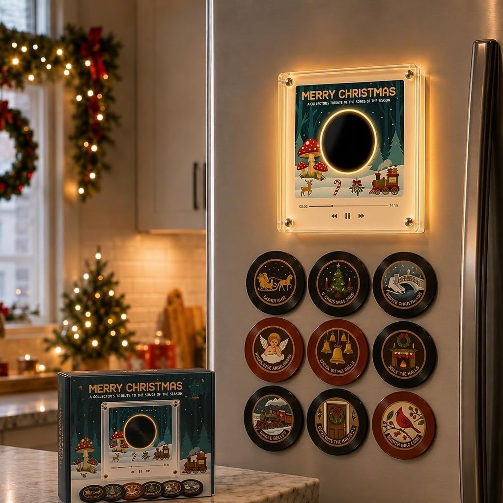 Christmas Vinyl Player Fridge Record Magnetic Music Box with 9 NFC Discs