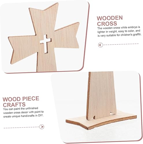 Miniatura 9 de BESPORTBLE Juego de 30 cruces de madera católicas para manualidades, centros de mesa de bautismo para mesas, cruz de pie de madera rústica para