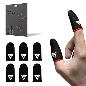 Vero Forza Glide PRO (6 Piece) Thumb & Finger Sleeve for Mobile Game, Pubg,Cod,Freefire & Fortnite -Pack of 3 Pair- Black