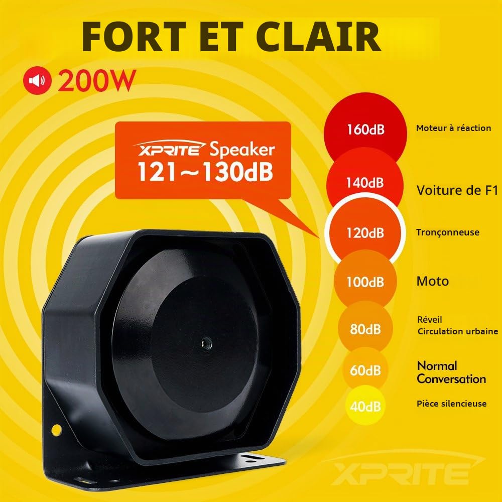 Xprite Haut-Parleur Compact 200 W Haute Performance Ultra Fin (Compatible avec n'importe Quelle sirène de 100 à 200 W)