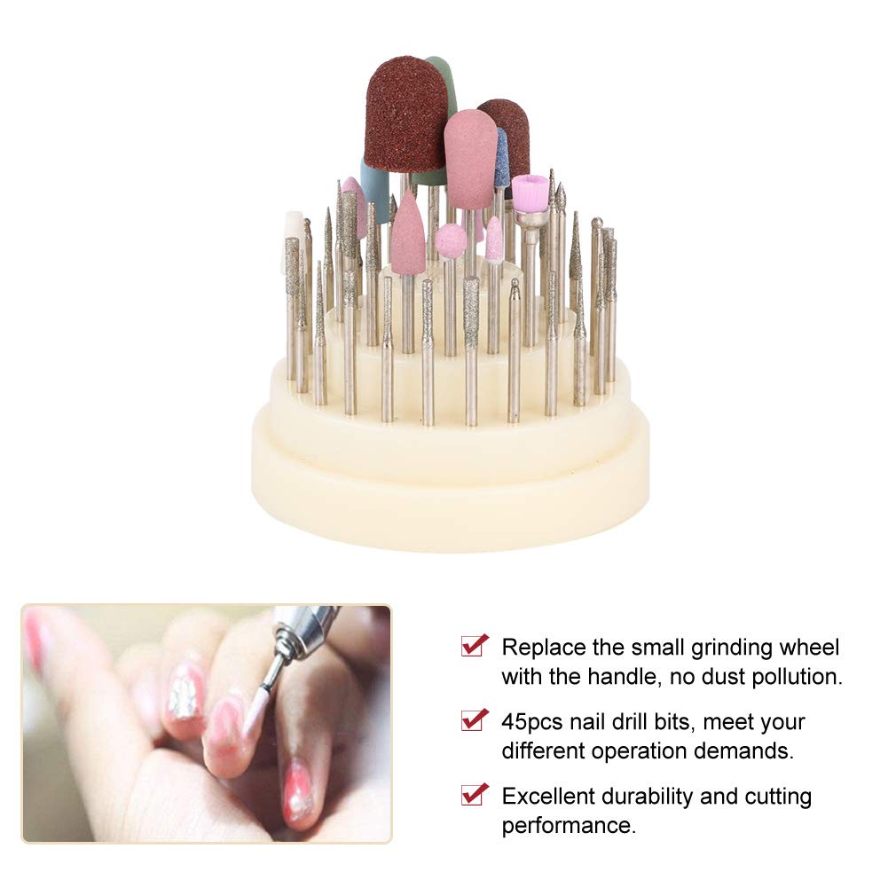 Juego de 45 brocas para uñas, brocas eléctricas para manicura y pedicura, cabezales de pulido rotatorios profesionales con vástago de 2,35 mm, para uso doméstico y en salones,