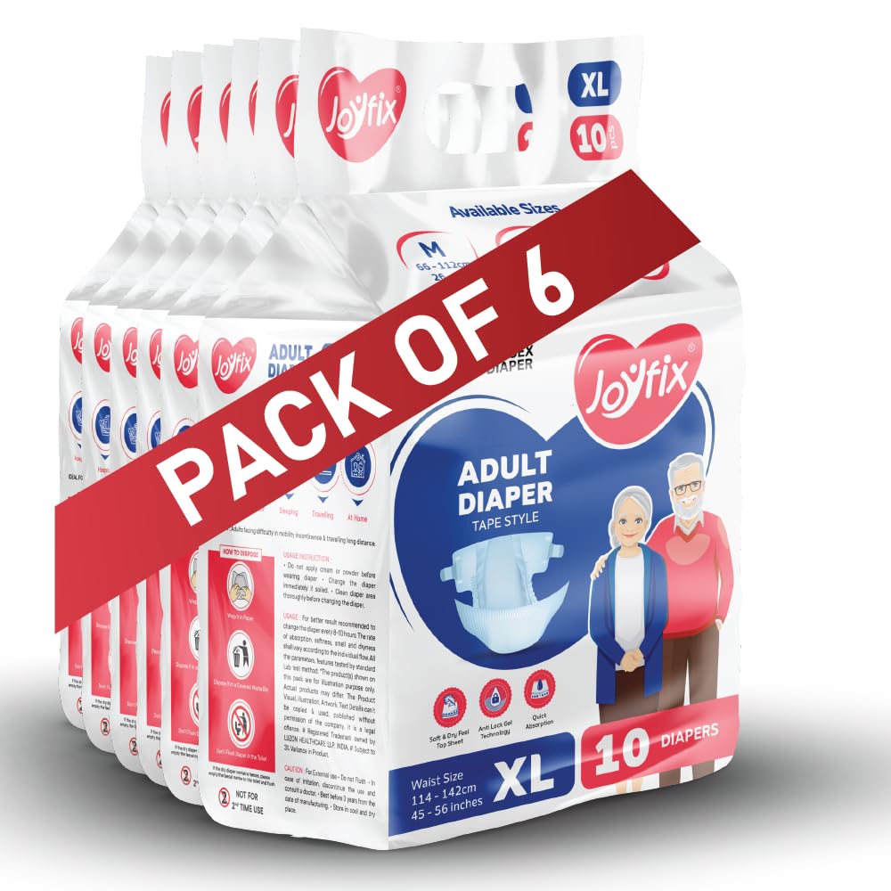 JOYFIX Adult Diapers | Tape Style | Waist Size 114-142 cm (45"-56") | Extra Large | Pack of 6 | Odour lock | Anti-Bacterial Absorbent - XL (60 Pieces) (B0CD2CGH5Y) Amazon Price History, Amazon Price Tracker