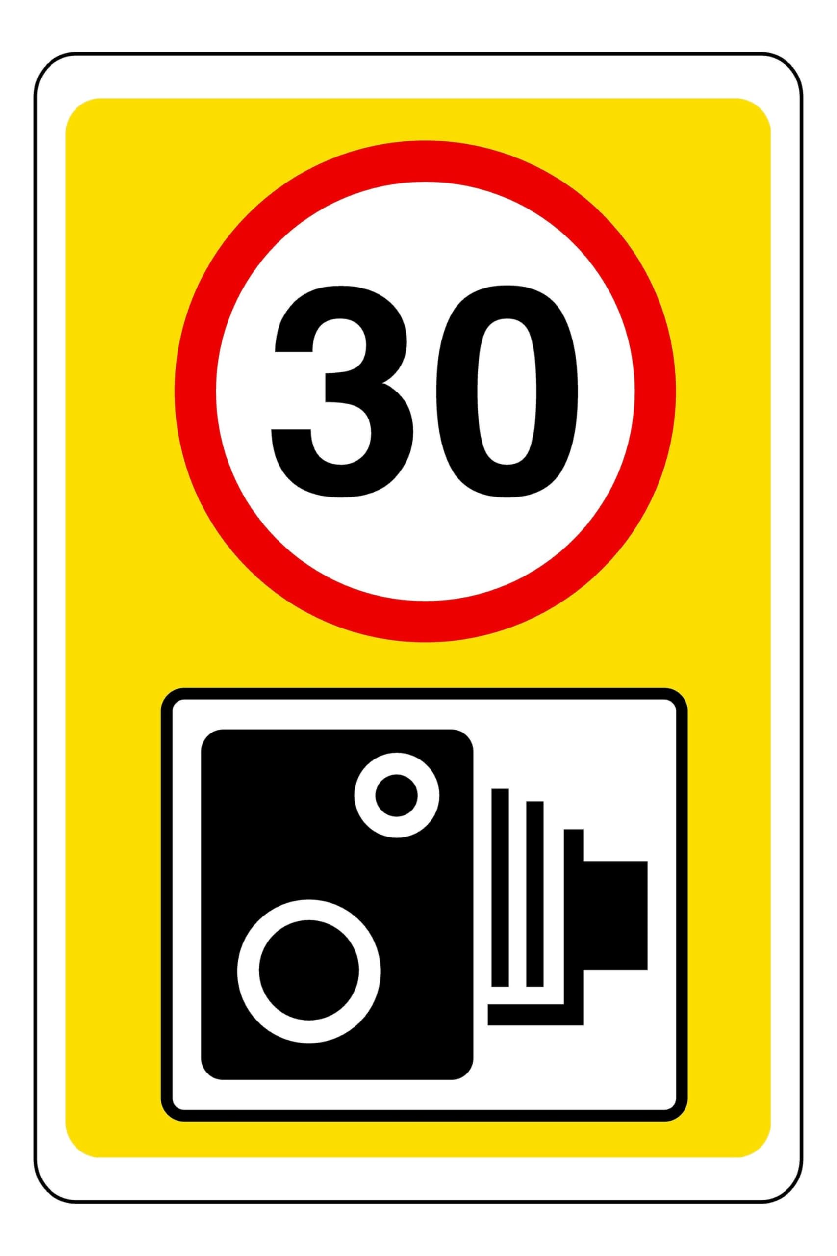 30 mph speed camera - safety sign - 1.2mm Rigid plastic for indoor/outdoor usage (400mm x 300mm) Viewing Distance within 14m.
