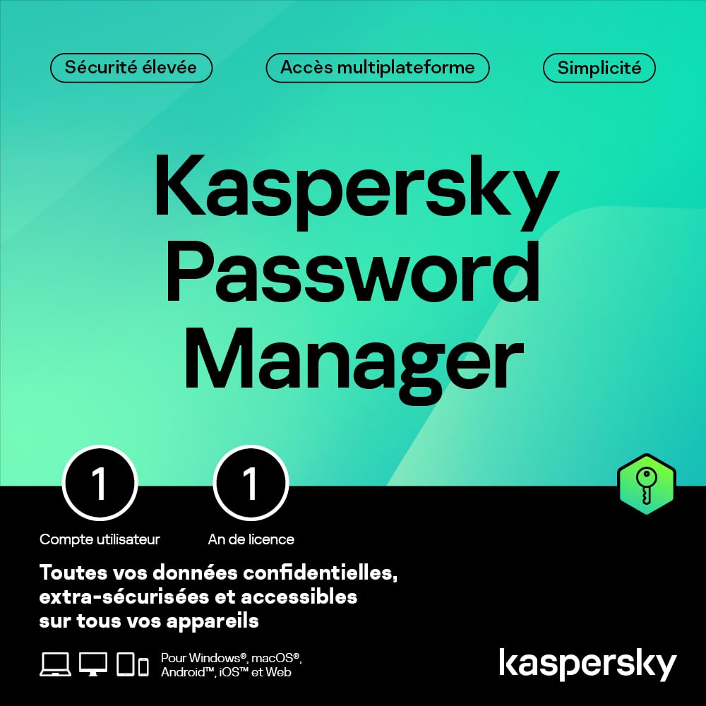 Kaspersky Password Manager | Nombre d'appareils illimité | 1 Compte Utilisateur | 1 An | Windows/Mac/Android/iOS | Code d’activation – Envoi par Email