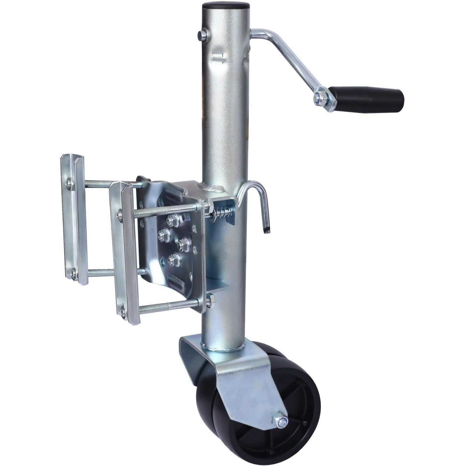 FRITHJILL Zinc-Coated Steel Trailer Jack - 1500lb Capacity, 12in. Adjustable Lift, Dual 6in. Wheels, Swivel Tongue, Sidewind Handle - for Boats, RVs, Utility Trailers