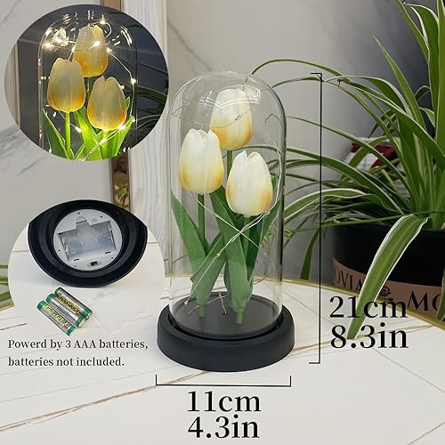 Miniatura 2 de Lámpara LED de tulipán, luz nocturna de flores artificiales, hecha a mano, tulipanes iluminados en cúpula de cristal, lámpara de mesa, decoración de
