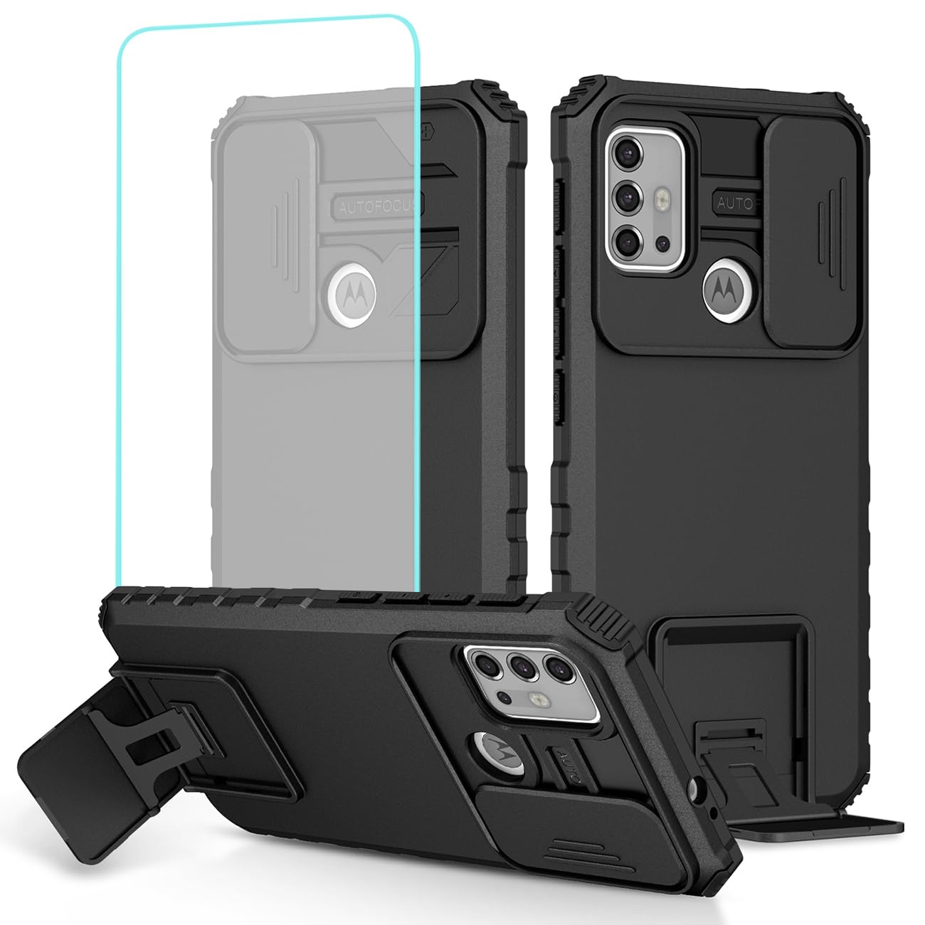 Tothedu Case for Moto G30/Moto G10/Moto G20 XT2129-1 XT2127-2 Case with Tempered Glass Screen Protector and Slide Camera Cover, Heavy Duty Kickstand