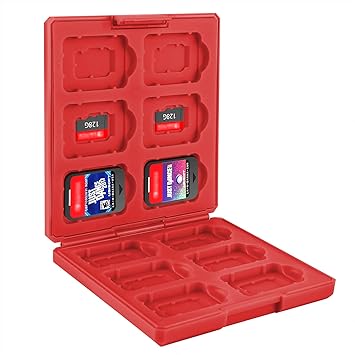 Linkidea Game Card Case Compatible with Nintendo Switch NX/NS, Hard Shell Protective Storage Carrying Box with 12 Card Slots and 12 Micro SD Card Holders (Red)