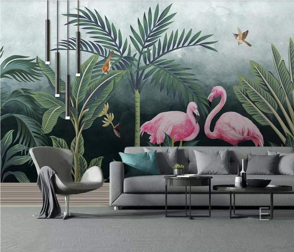 Papier peint panoramique flamant rose grand format pour une déco salon chic