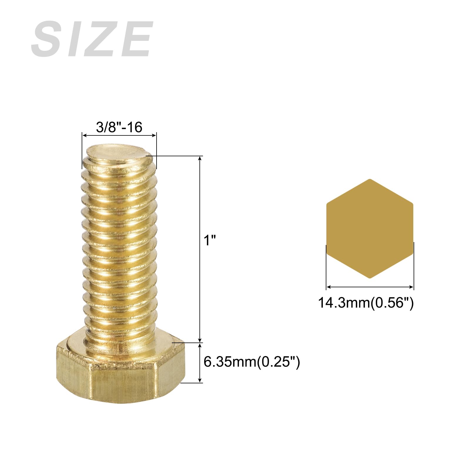 METALLIXITY Hex Head Screw Bolt (3/8-16x1") 2Pcs, Brass Fully Threaded Solid Brass Hex Bolts Machine Screws - for Machinery Repair - Image 2