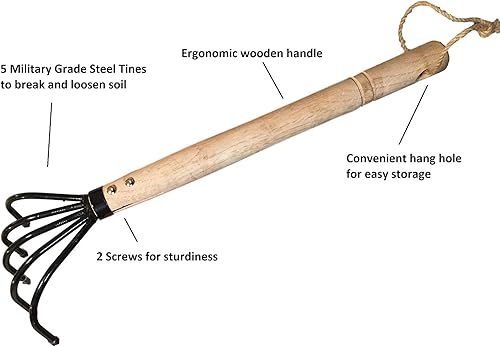 Miniatura 10 de Garden Guru - Rastrillo de mano para cultivar garras de suelo, acero de grado militar, resistente a la corrosión, garra ninja japonesa de 5 dientes,