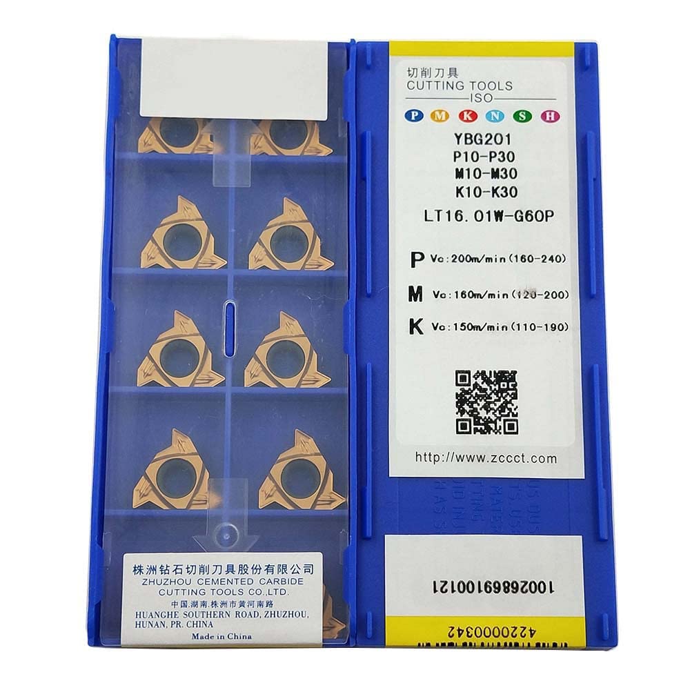 GBJ 10PCS RT16.01N-G60P YBG201 16IR 3/8" 9.525mm Internal Carbide Threading Inserts Cutting Tools Processing for Steel,Stainless Steel on SNR Threading Holder (RT16.01N-G60P YBG201)
