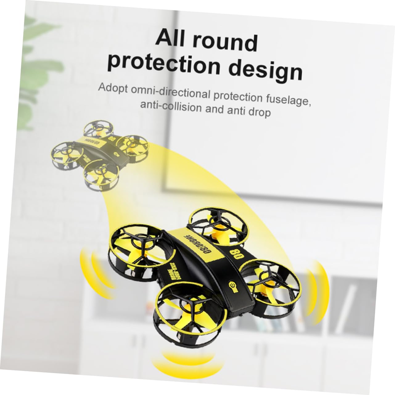 Toyvian Mini Quadricottero Rc Luce LED e Protezione da Caduta, Batteria Litio 3.7v 300mah, 3 Velocità Regolabili per Notturno Divertente