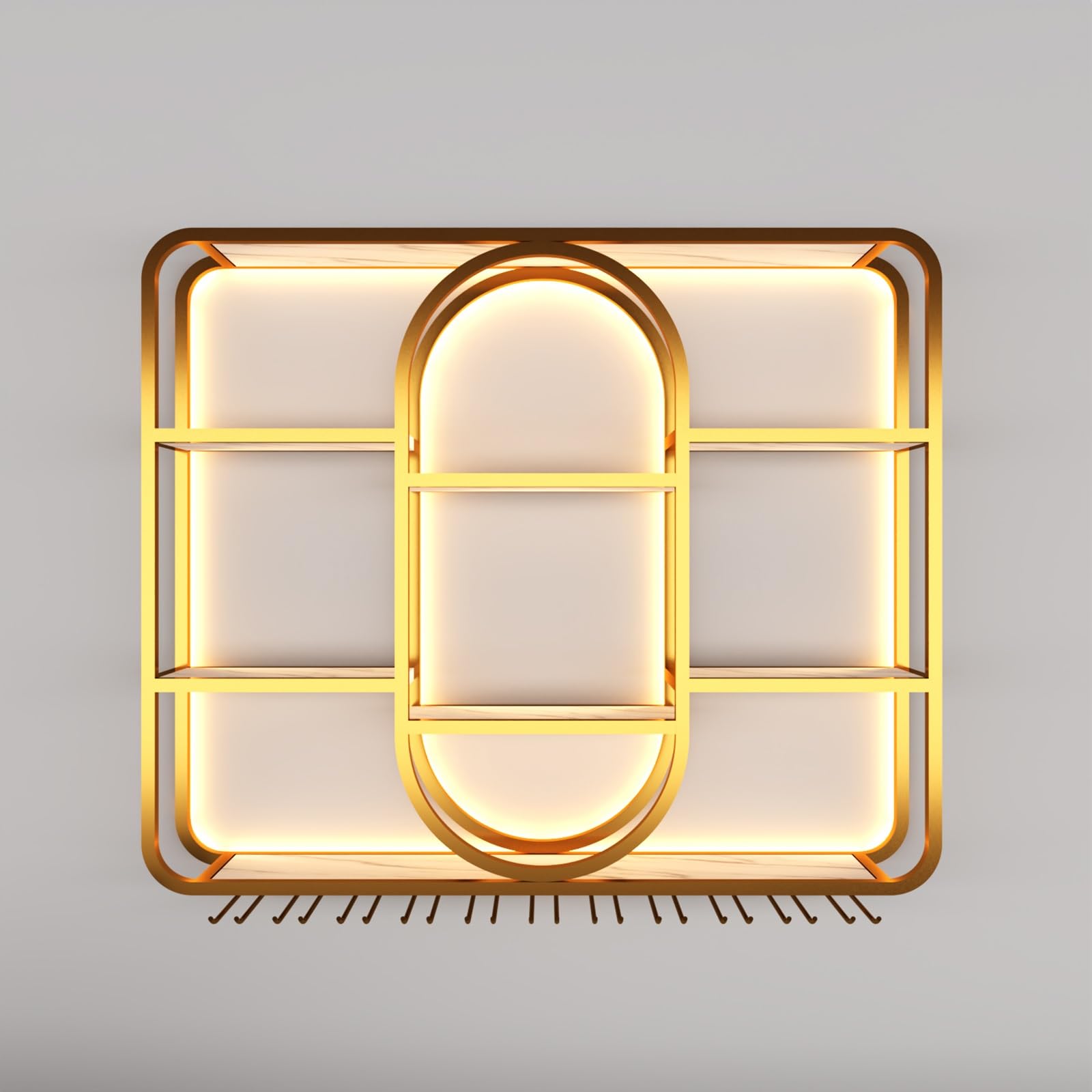 Moderno portabottiglie da parete in metallo con luce a LED, eleganti mensole da bar e supporto per bicchieri, per casa, bar, conservazione salvaspazio di liquori (100 x 20 x 100 cm)