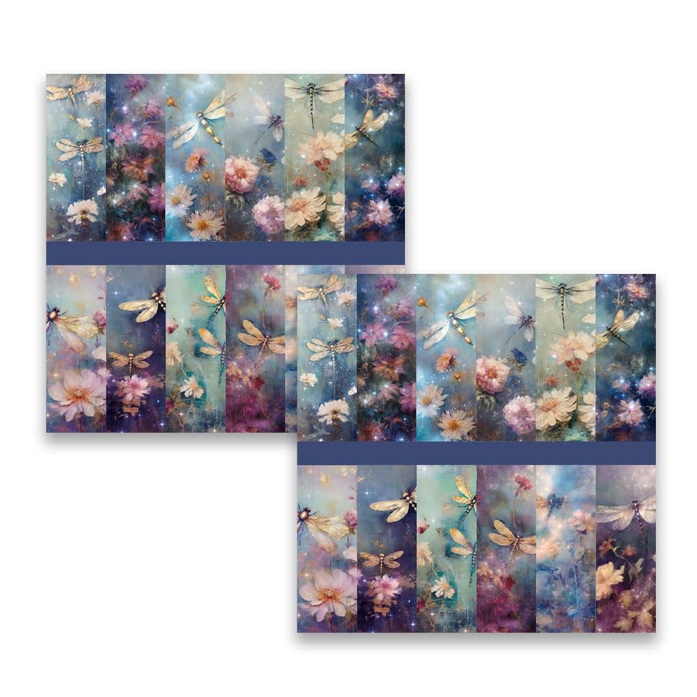 MerwDeeyt 48 Sheets Dragonfly Pattern Scrapbook Paper 6x6 Inch Single-Sided