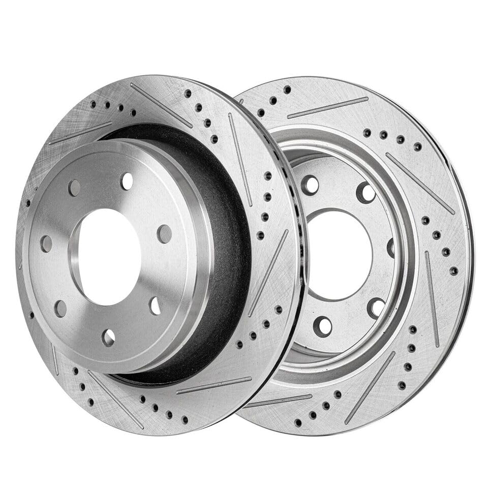 Image of Detroit Axle - Rear Brake Kit for Ford 2012 2013 2014 F-150 [7 Lugs], Drilled and Slotted Disc Brakes Rotors Ceramic Brake Pads with Hardware Replacement : 13.70 inch inch Rotors