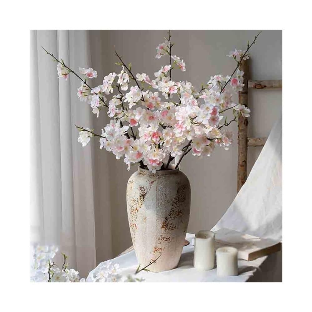 Gv8pA5fj7b Ready Arranged Flowers in Vase Sakura Fake Flowers Ceramic Vase Simulation Flower Arrangement Indoor Hall Table Decoration