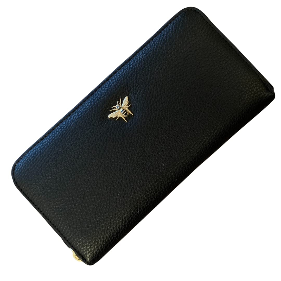 FMG Alice Wheeler Large Concertina Bumble Bee Coin and Card Purse - Vegan Leather (Black)