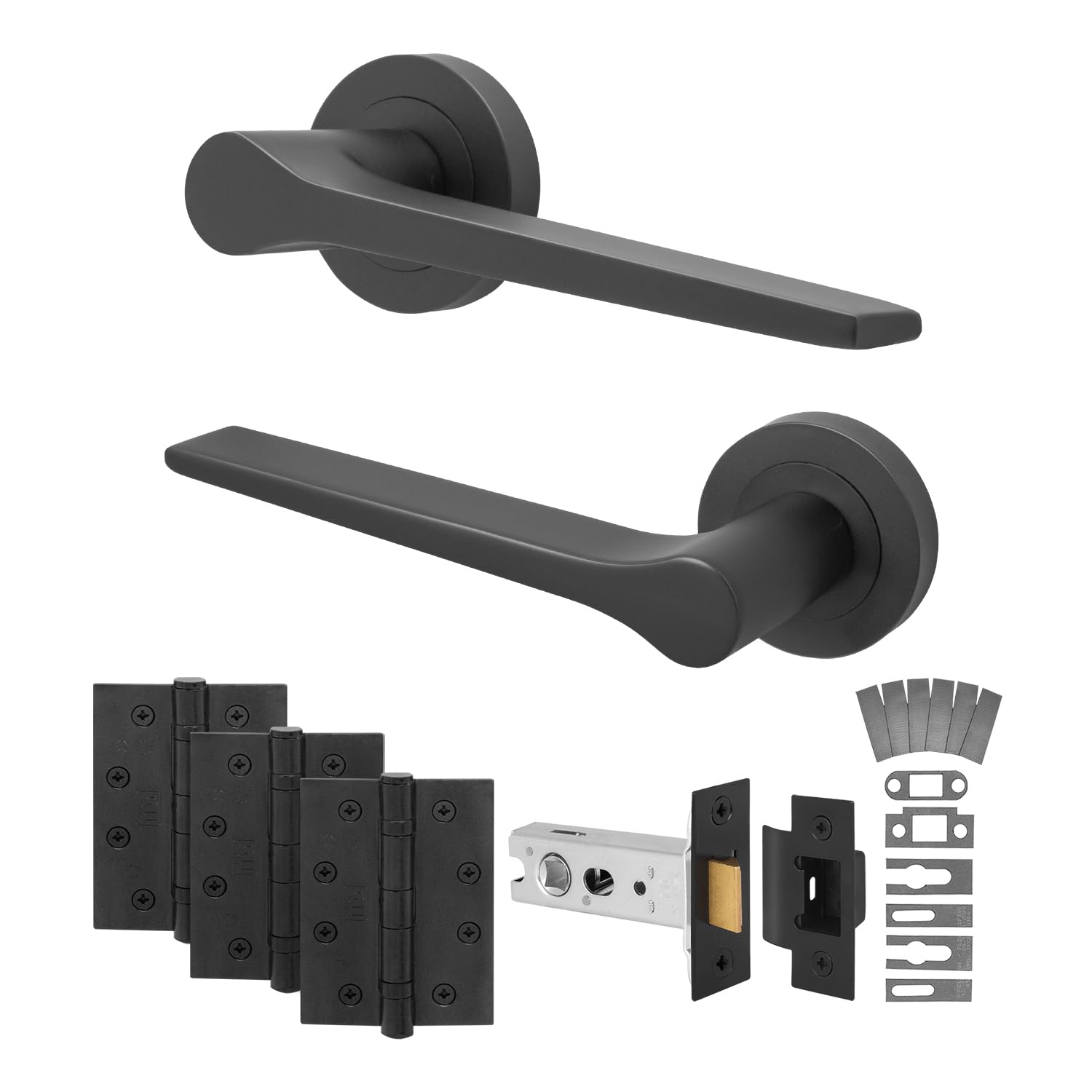 Eai Black Fire Door Handle Latch Set, Matt Internal Fire Rated Door Handle With 76Mm Latch And 102Mm Hinges, Tarna Range 1 Pack