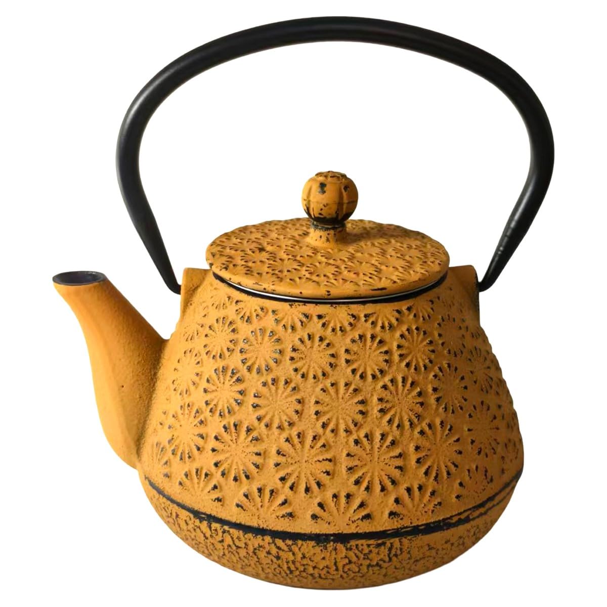 Tetera de Hierro Colado 0,6L Amarilla con Diseño Floral - NOVEDAD