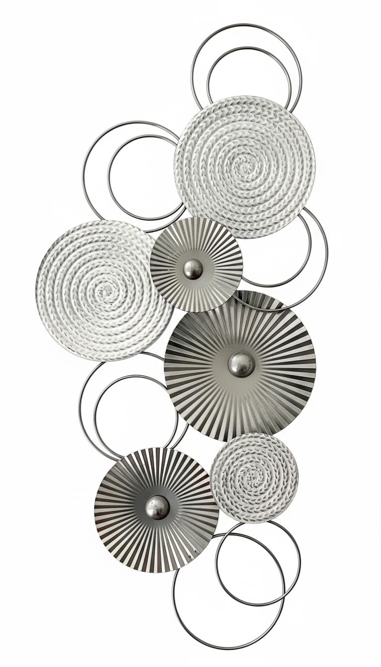 MF 3D Wandbild Sixo Metall Wanddeko Wandschmuck Kreise 83x38 cm Deko Wohnen Wanddekoration Mehrfarbig Silber Weiss