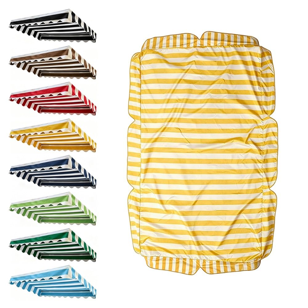 ENGTICUENU Patio Swing Canopy Replacement Cover 56x47in 64x45in 75x47in Waterproof Replacement Canopy Top Stripe Sun Shade Awning Garden Hammock Cover(Yellow,82x57in-210x145cm)