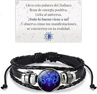 Pulsera Espíritu de Los Signos del Zodiaco, pulsera de Cuero trenzado de constelación multicapa, pulsera de brazalete inspirador para Mujeres, Hombres, joyería, Regalo de cumpleaños (Aries)
