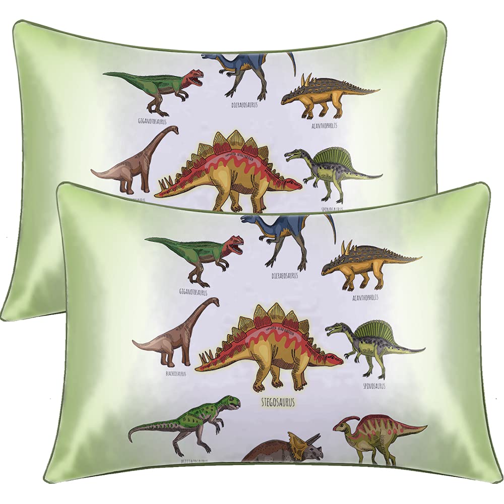 BlessLiving Cartoon Dinosaur Satin Pillowcase Hair Bedding Set โ image 1