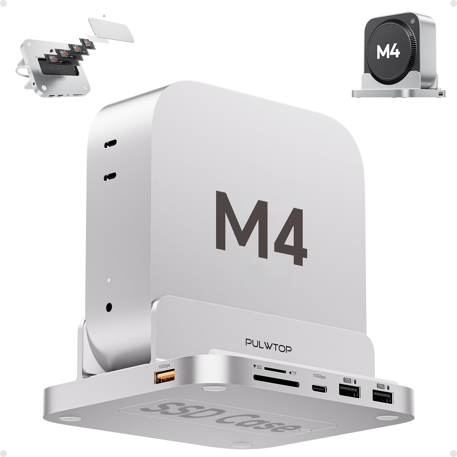 PULWTOP Dock Mac mini M4 com gabinete SSD M.2 de 4 TB, hub USB-C