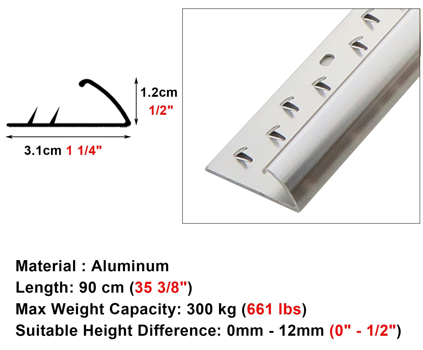 Listwa przejściowa aluminiowa typu Z do drewna i wykładziny/płytek – 90 cm długości, listwa wykończeniowa do gładkich przejść między podłogami(Silver)