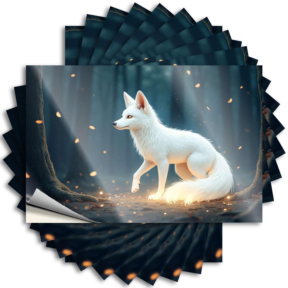 Stickers Tall, Darts Garage A Glowing White Fox Stands in A Mystical Forest. | Cool Bedroom Accessories(6X9CM)