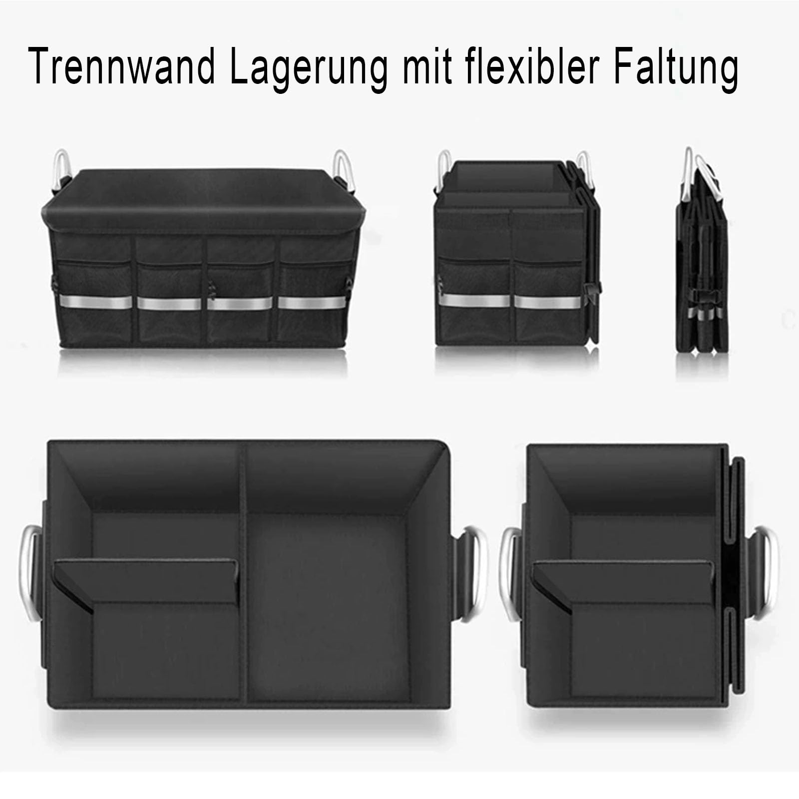 Organiseur de coffre de voiture, pliable, plusieurs compartiments, rangement pliable pour accessoires de voiture, fond antidérapant, sangles de sécurité, couvercle souple, 50 L