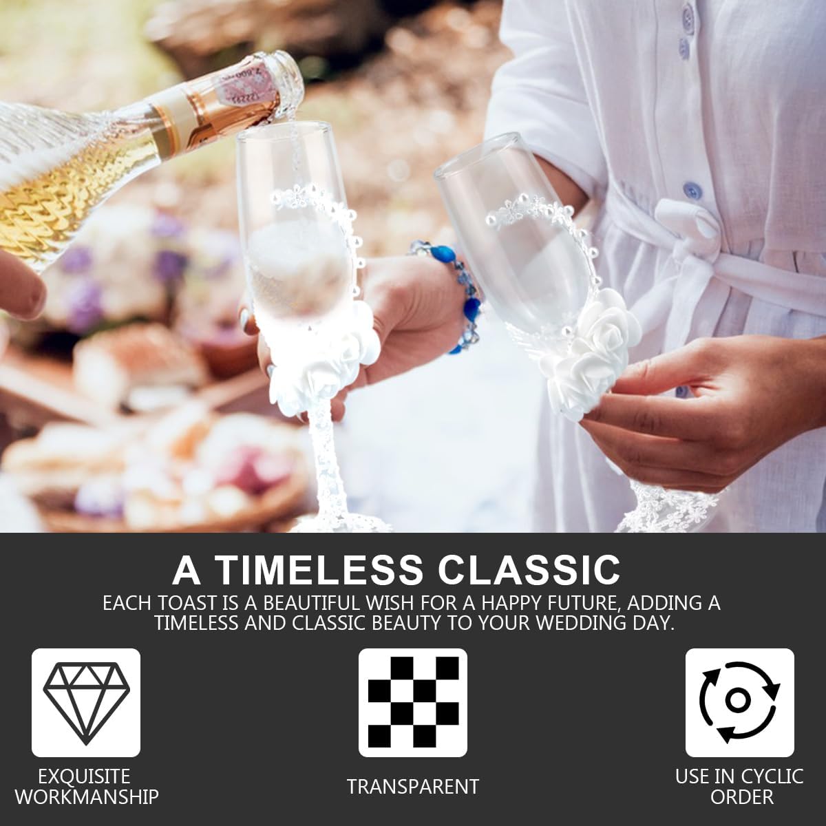 Set of 2 Wedding Champagne Glasses Bride and Groom Flutes Elegant Decorative Wine Glasses Premium Drinkware Sets for Parties Weddings Birthdays Anniversaries - Image 4