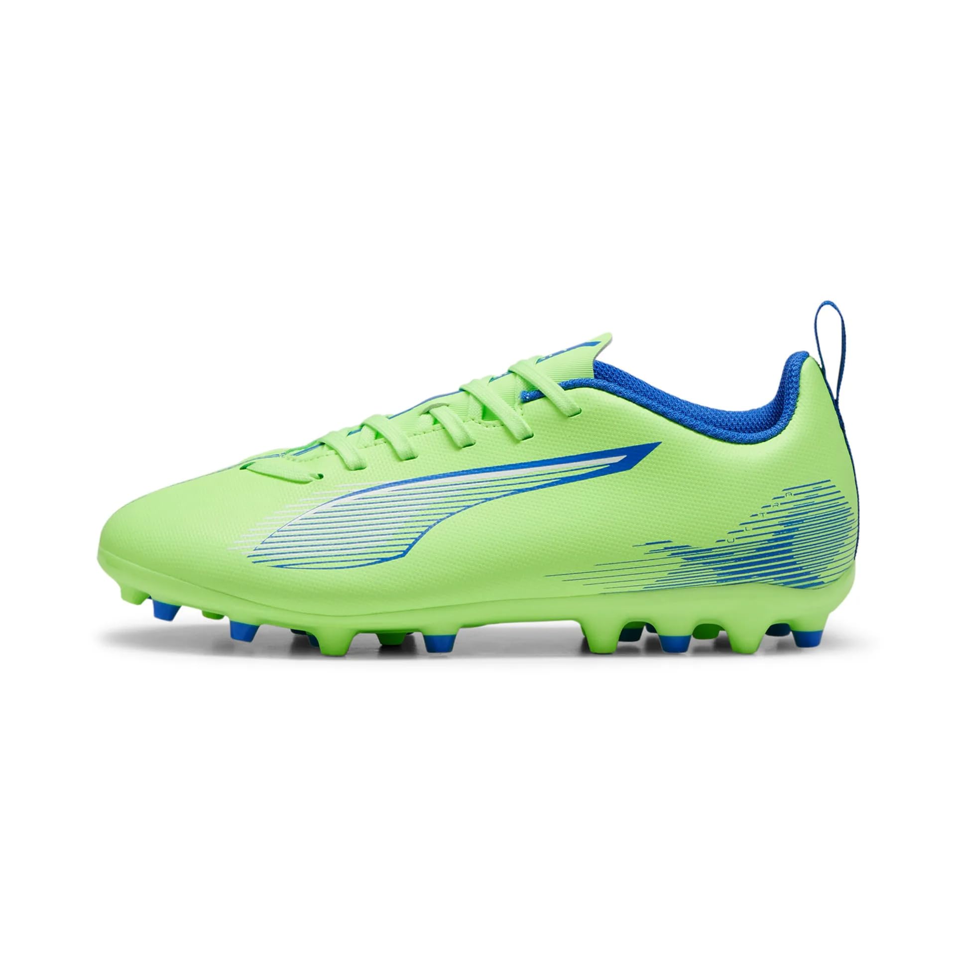 Puma Unisex Youth Ultra 5 Play MG JR Soccer Shoe, Fizzy Apple-Puma White-BLUEMAZING, 33 EU