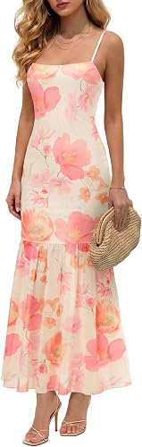 LYANER Women's Floral Mesh Elegant Dress Champagne Small