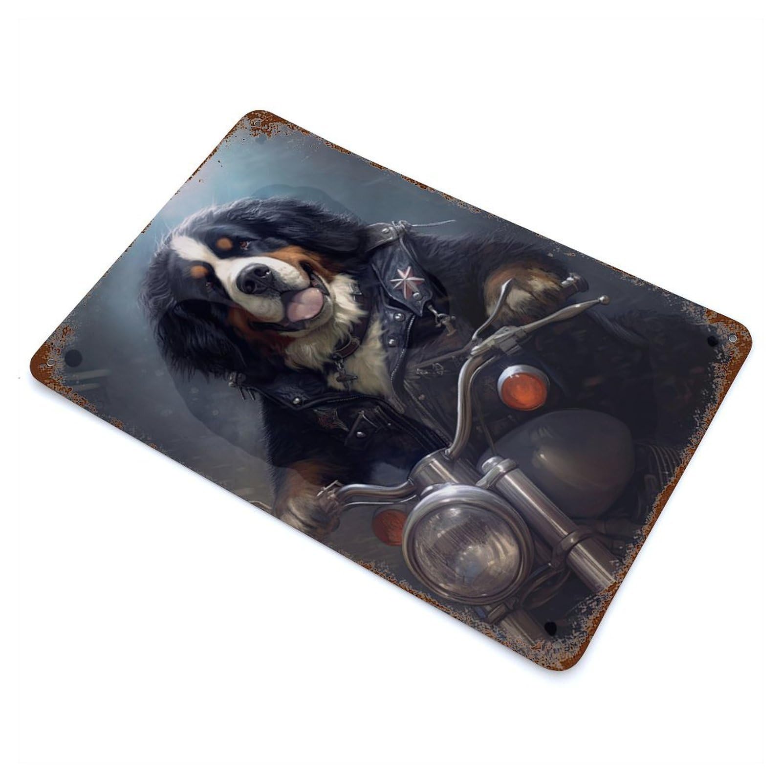 Vintage Rust Metal Sign Bernese Mountain Dog Biker 11.8"x7.9", Decorative Metal Wall Art for Basement, Hobby Room And Garage Decor