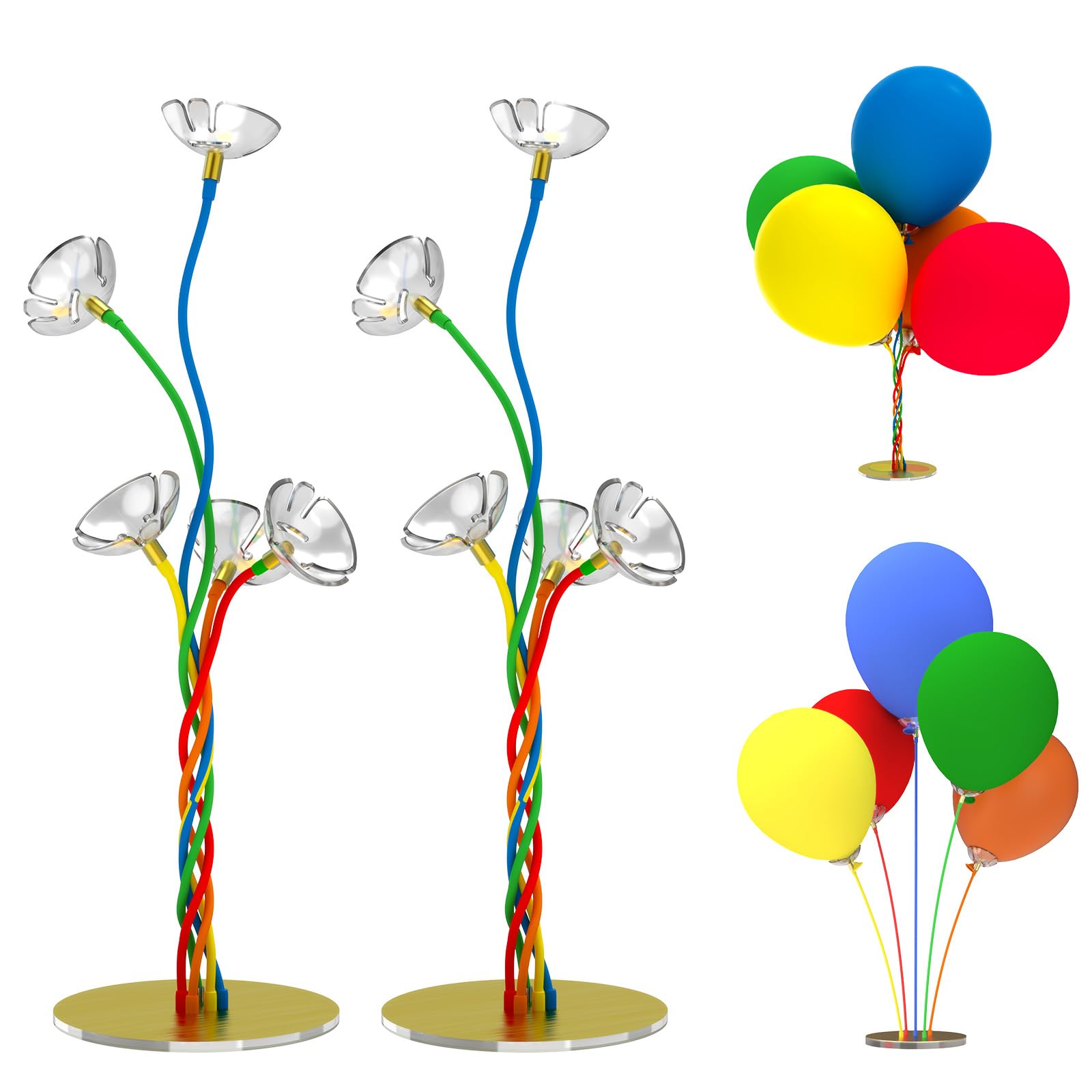 YALLOVE Flexible Stand, Table Balloon Stand Kit, Set of 2, 10Pcs balloon sticks for Wedding Birthday Party Anniversary Decorations, Golden base, Reusable